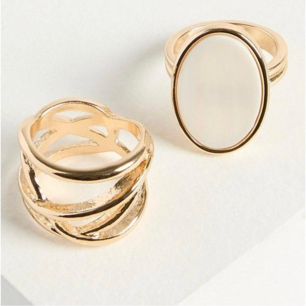Torrid Womens Gold Mother of Pearl MOP 2 Piece Ring Set Size 8 NEW 41975052